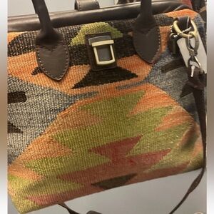 Vintage Turkish Kilim Weekender Bag: Handmade Leather Travel Bag Carpet Bag